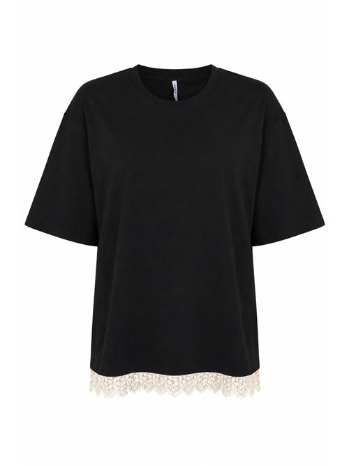 T-shirt Dalai in cotone con pizzo Nero Liviana Conti | L6SW70Y69-0